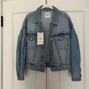 Zara Light Blue Denim Jacket oversized sleeves drop shoulder